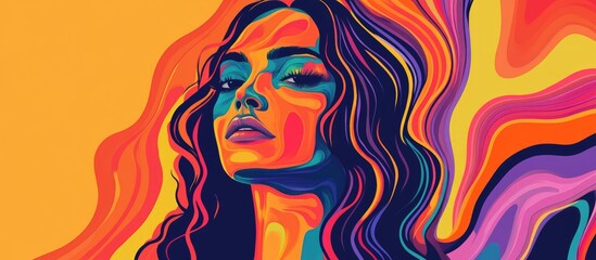 Psychedelic female figure Surreal artistic representation of a stylish woman Contemporary 2d design
