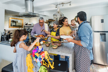 Latin family cooking together for Christmas dinner at home in Mexico Latin America, hispanic people...