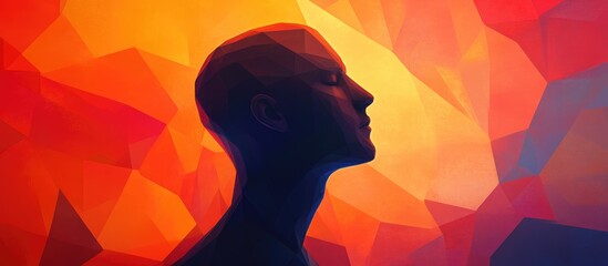 Surreal digital illustration of a faceless man depicting spiritual contemplation created using vibrant 2d gradient geometries A minimalist textured artwork exploring mental and artistic themes