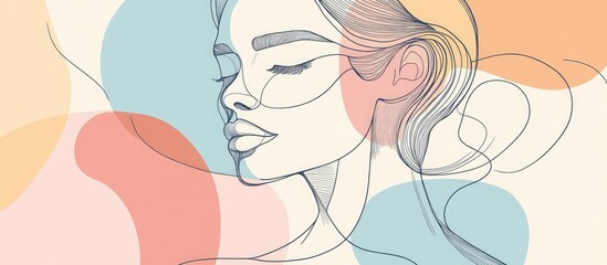 Minimalist line drawing of a woman in a surreal cubism style Hand drawn doodle illustration in pastel colors suitable for posters cards prints and geometric decor