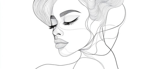 Abstract line drawing of a woman s face Minimalistic and surrealistic style featuring modern continuous line art in a portrait format
