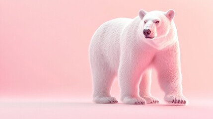 White polar bear standing on a pink background.