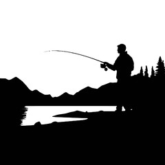 Fisherman at Work Silhouette Vector Illustration Transparent Background