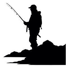 Fisherman at Work Silhouette Vector Illustration Transparent Background