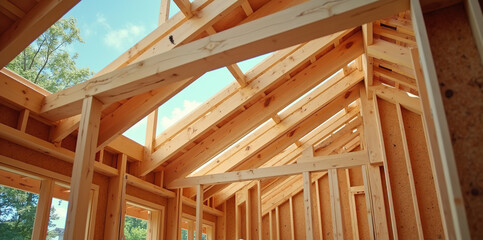 Wood framing structure for a new house in a residential area