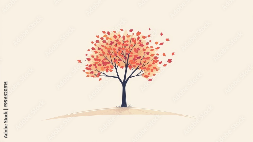 Wall mural vibrant autumn tree with swirling leaves