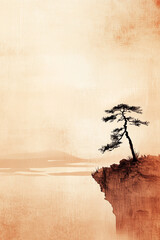 Tranquil Minimal Chinese Landscape with Tree and Water	
