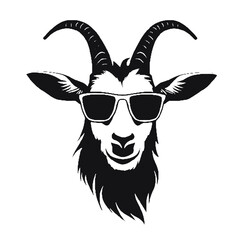 Stylish Goat in Glasses Silhouette – Black and White Vector Logo with Transparent Background