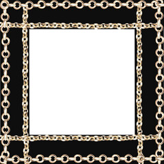 Square frame with chains and black borders in realistic style. Isolated watercolor illustration for scarf design, magazines, web pages, jewelry blogs, fair and sales posters