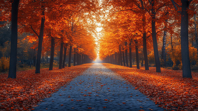 autumn alley .tree alley in the park in autumn time  
