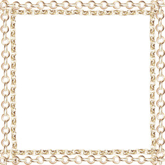 Square frame with chains in realistic style. Isolated watercolor illustration for scarf design, magazines, web pages, jewelry blogs, fair and sales posters