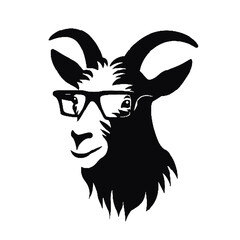 Goat with Eyewear Silhouette Transparent Background – Black and White Vector Illustration Logo