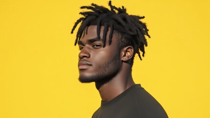 Obraz premium Radiant Charisma - Profile Portrait of a Man with Textured Skin and Curly Hair in Dramatic Lighting