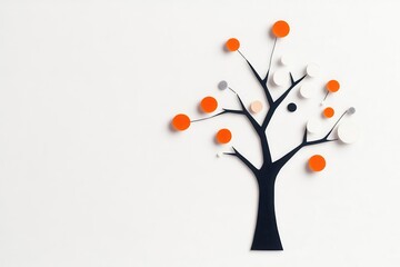 Naklejka premium Paper cut-out tree with orange and white leaves on white background.