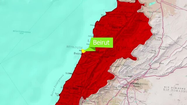  Highlight the important city of Beirut in the map of Lebanon