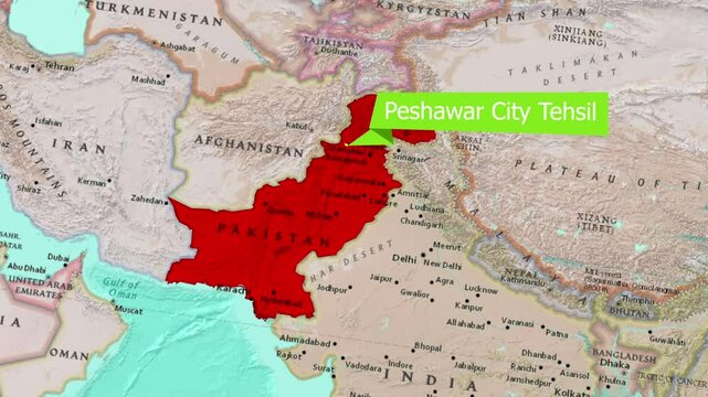 Highlight the important city of Peshawar in the map of Pakistan