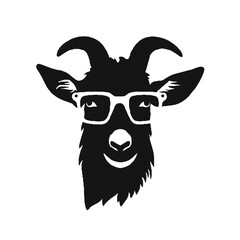 Silhouette of a Goat Wearing Glasses Isolated on White Background – Vector Design