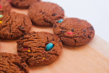 Round shape chocolate biscuit snack on white background