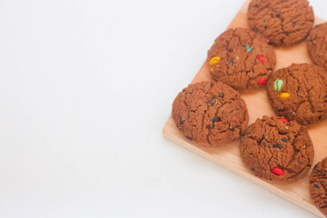 Round shape chocolate biscuit snack on white background