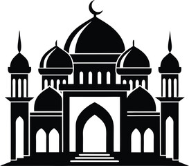 A wonderful Mosque silhouette vector art illustration design and Prayer hall vector icon and logo design.