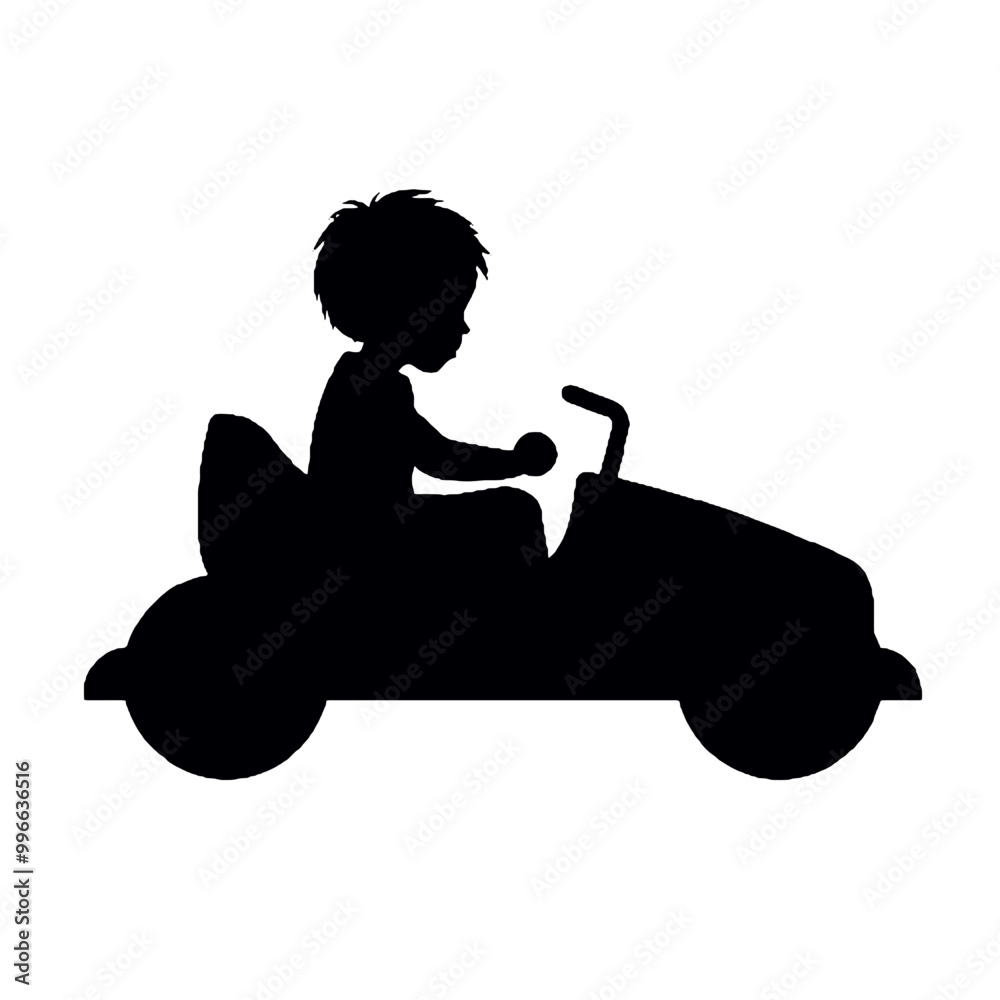 Wall mural excited kid in toy car silhouette vector illustration transparent background