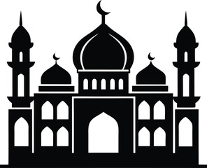 A wonderful Mosque silhouette vector art illustration design and Prayer hall vector icon and logo design.