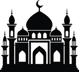 A wonderful Mosque silhouette vector art illustration design and Prayer hall vector icon and logo design.