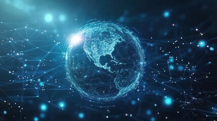 Digital representation of Earth with network connections symbolizing global connectivity.