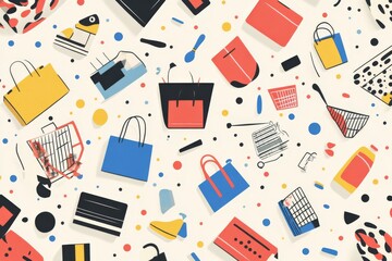 terrazzo pattern with scattered shopping-related elements illustration