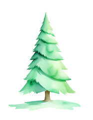 Fototapeta premium Simple Christmas tree without toys in watercolor style isolated from background.