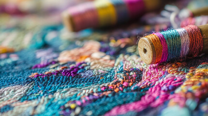 Design an artistic representation of embroidery as a form of visual art. Use abstract or creative patterns and colors to show how embroidery can be a medium for artistic expression.