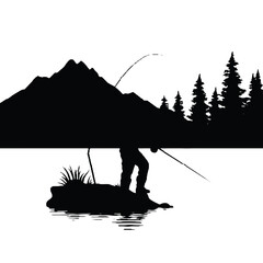 Fishing Adventure Silhouette Vector Illustration Transparent Background