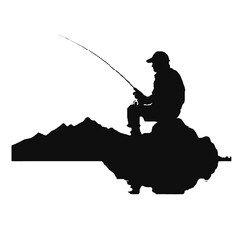 Outdoor Fisherman Silhouette Vector Illustration