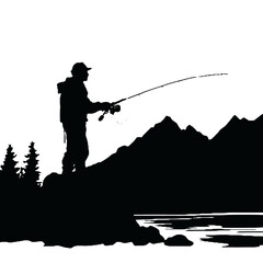 Outdoor Fisherman Silhouette Vector Illustration