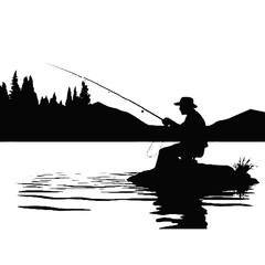 Man Fishing Silhouette Vector – Black and White Design on Transparent Background, Ideal for Tattoos and Logos