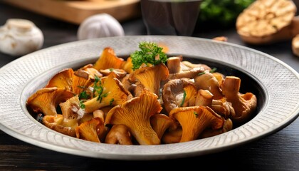 Fototapeta premium Chanterelle mushrooms sauteed in butter