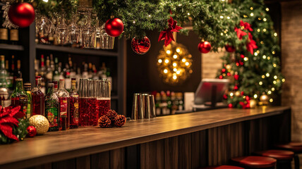 bar with christmas decoration