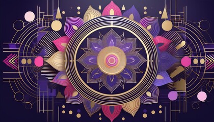 Obraz premium Radiant Geometric Mandala: Vibrant Abstract Art