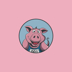 Sport pig logo mascot vector icon illustration. Run a marathon illustration