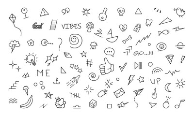 Hand drawn marker simple elements set. doodle line art.