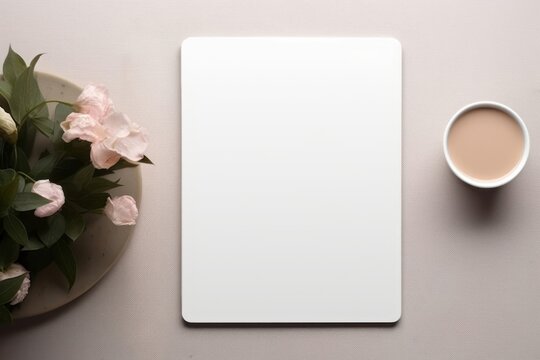 Tablet mockup flower technology tableware.