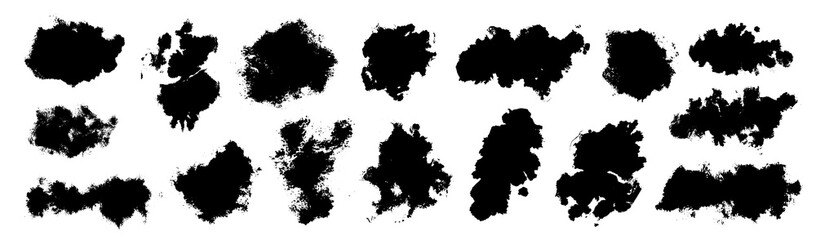 Vector black paint, ink blots, drops,splatters. Grunge  textures. Rough silhouettes. Dirty overlays.