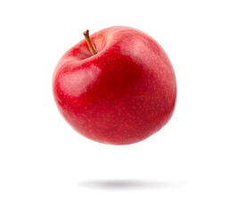 Fresh red apple levitate isolated on white background.