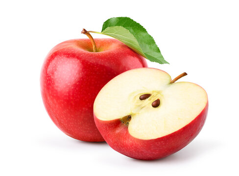 Fresh red Apple with cut in half isolated on white background. Clipping path.