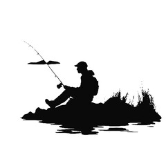 Fisherman Silhouette Transparent Background – Black and White Vector Illustration for Logos and Stickers