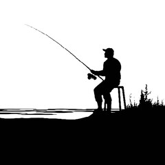 Man Fishing Silhouette Transparent Background – Black and White Vector Logo, Perfect for Tattoos and Icons