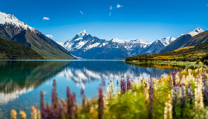 Tranquil Mountain Lake in New Zealand