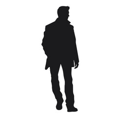 Stylish Man in Jacket Silhouette – Black and White Vector Logo for Tattoos, Icons, and Advertisements