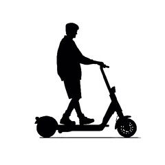 Minimalist Man Riding Scooter Silhouette Vector Illustration Transparent Background