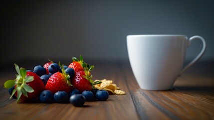 Delicious healthy breakfast  cornflake cereal with blueberries and strawberries in close up view
